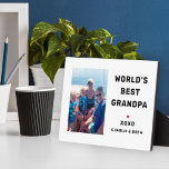 World's Best Grandpa Personalised Photo Plaque<br><div class="desc">This simple and modern custom photo plaque features a portrait-shaped photo space with custom "World's Best Grandpa" wording with name(s) of grandchildren in modern black style with red heart accent and personalisation of the kid's name(s). Makes a great Father's Day keepsake gift!</div>