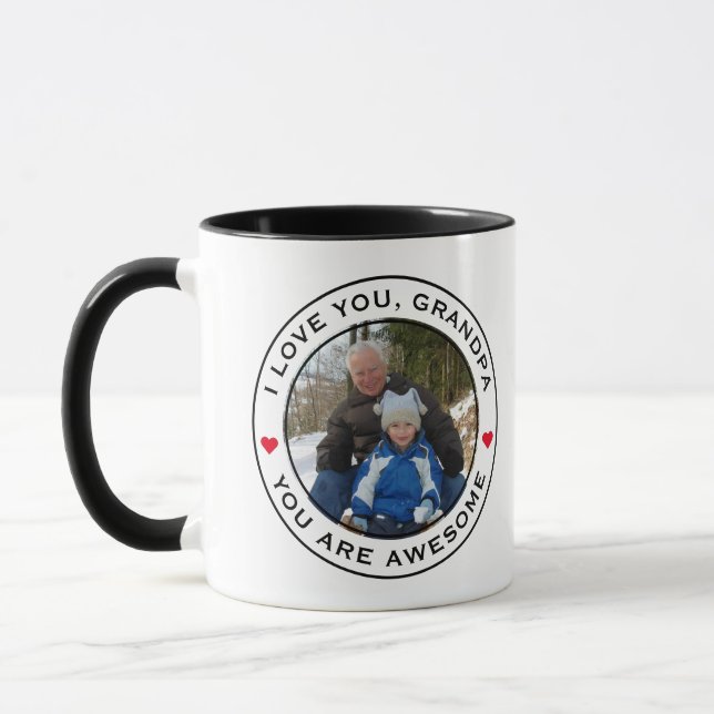 Worlds Best Grandpa Photo Heart Red White Black Mug (Left)