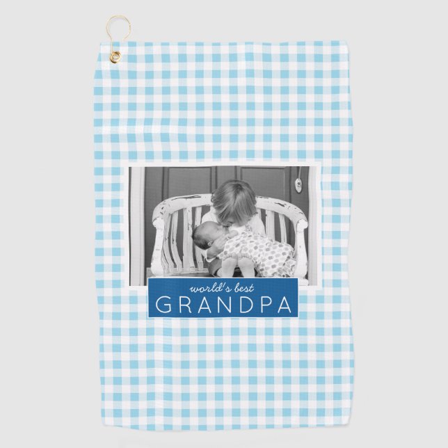 World's Best Grandpa Plaid Personalised Photo Golf Towel (Front)