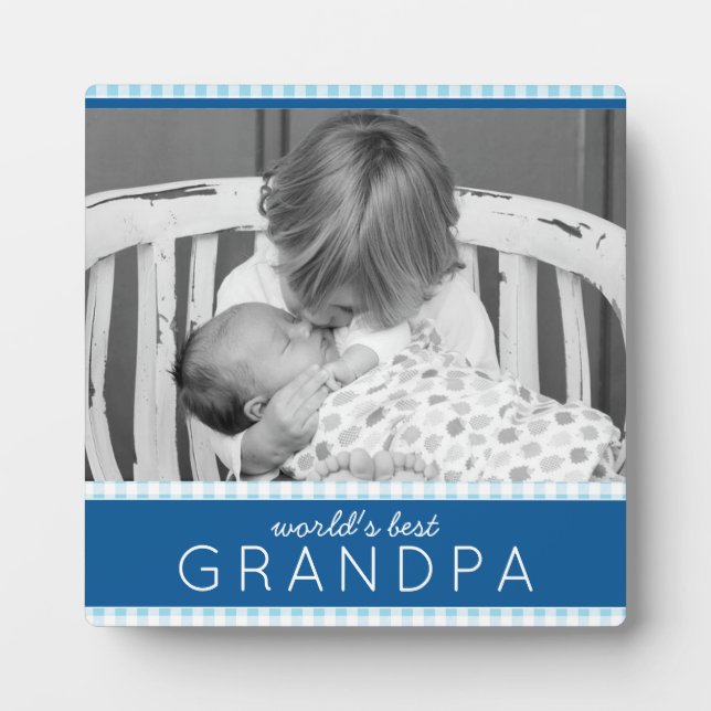 World's Best Grandpa Plaid Personalised Photo Plaque (Front)