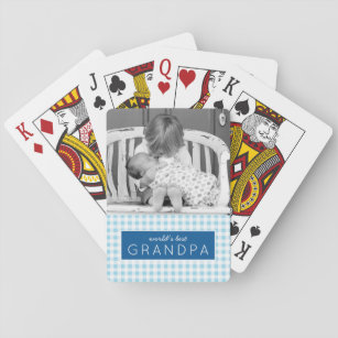 World's Best Grandpa Plaid Personalised Photo Playing Cards