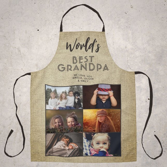 World's Best Grandpa Rustic Custom 6 Photo Collage Apron (Creator Uploaded)