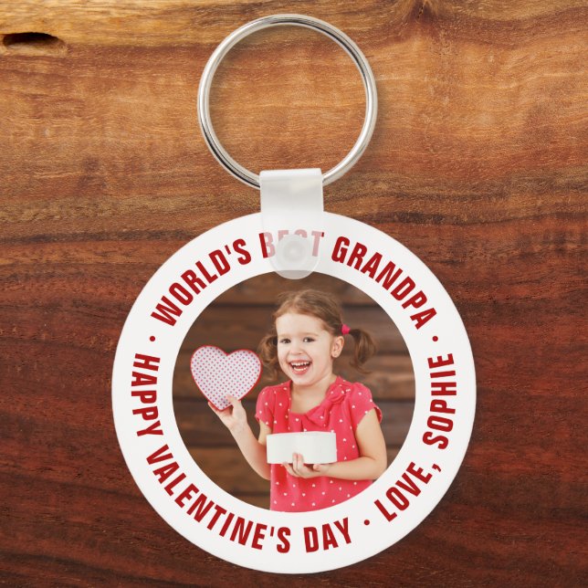 World's Best Grandpa Valentine's Day Photo Gift Key Ring (Front)