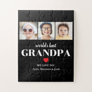 Worlds Best Grandpa We love you 3 Kids Photo Names Jigsaw Puzzle