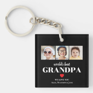 Worlds Best Grandpa We love you 3 Kids Photo Names Key Ring