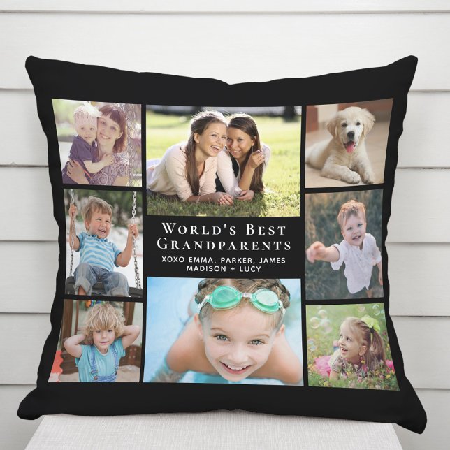 World's Best Grandparents Photo Collage Black Cushion (Creator Uploaded)
