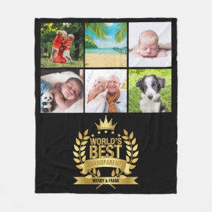 World's Best Grandparents Photo Collage Gold Black Fleece Blanket