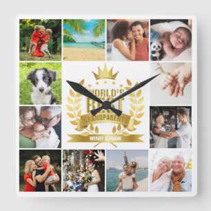 World's Best Grandparents Photo Collage Square Wall Clock