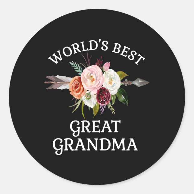 World'S Best Great Grandma Arrow Flower Bouquet Classic Round Sticker (Front)