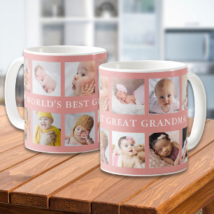World's Best Great Grandma Pink 12 Photo Collage Coffee Mug