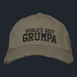 World's Best Grumpa | Funny Grandpa Personalised Embroidered Hat<br><div class="desc">Simple retro vintage text design of an endearing nickname for the world's best grumpy grandfathers - grumpa. Customise the text to include your favourite nickname.</div>