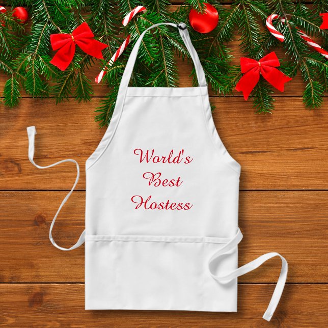 world's best hostess,red classic script  standard apron (Creator Uploaded)