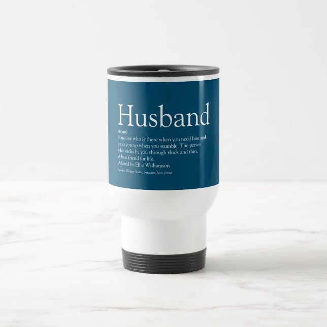 World's Best Husband Definition Modern Blue Travel Mug (Center)