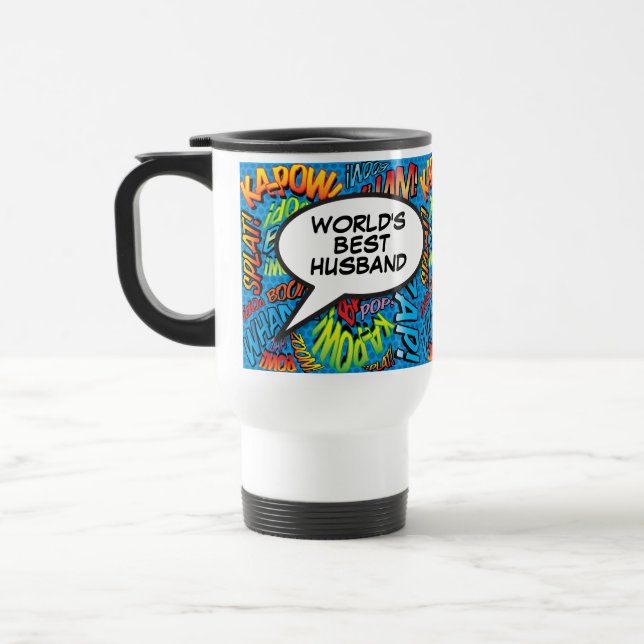 World's Best Husband Fun Modern Cool Comic Travel Mug (Left)