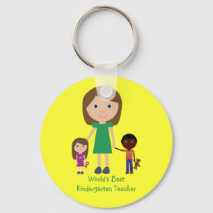 World's Best Kindergarten Teacher Cute Cartoon Key Ring