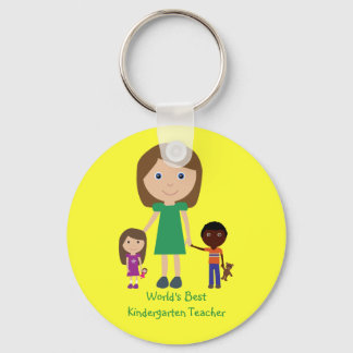 World's Best Kindergarten Teacher Cute Cartoon Key Ring