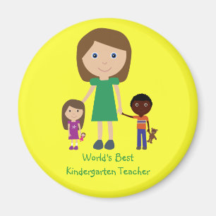 World's Best Kindergarten Teacher Cute Cartoon Magnet