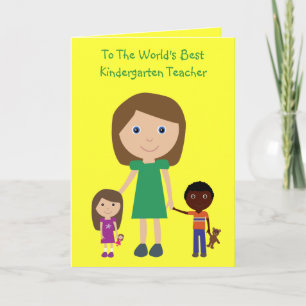 World's Best Kindergarten Teacher Cute Cartoon Thank You Card