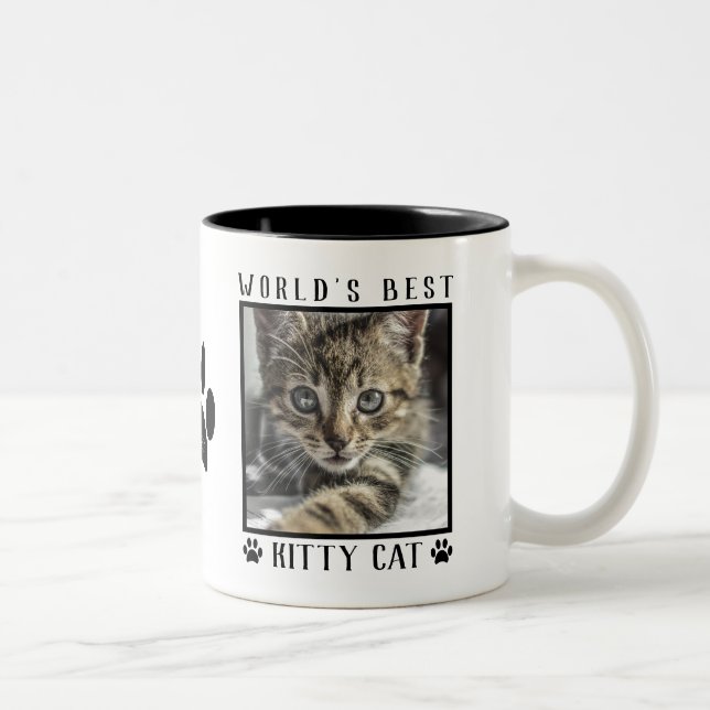 World's Best Kitty Cat Paw Prints Name Pet Photo Two-Tone Coffee Mug (Right)