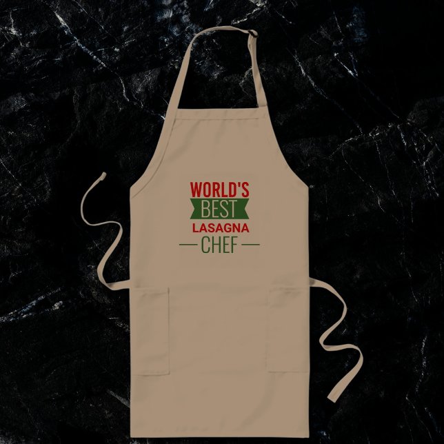 World's Best Lasagne  Chef   -  red khaki green Long Apron (Creator Uploaded)