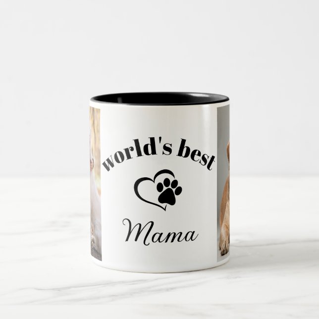 World's Best Mama Modern Stylish Font Custom Photo Two-Tone Coffee Mug (Center)
