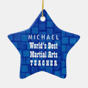 World's Best Martial Arts Teacher Blue Bricks A13 Ceramic Tree Decoration