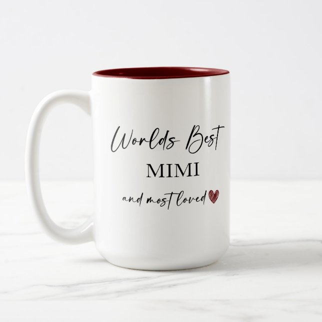 World's Best Mimi and Most Loved Photo Gift Two-Tone Coffee Mug (Left)