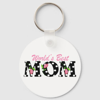 World's Best Mom Black with Pink Tulips Key Ring