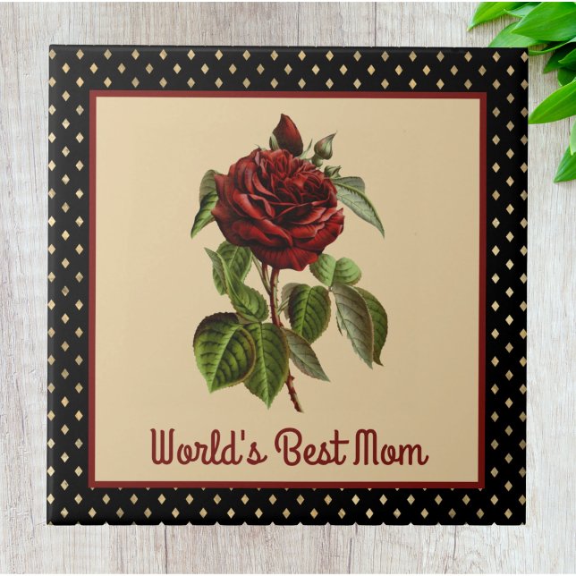 World's Best Mom Burgundy Rose on Black Harlequin Tile (Creator Uploaded)