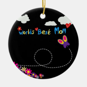 Worlds BEST MOM cartoon mum Ceramic Tree Decoration