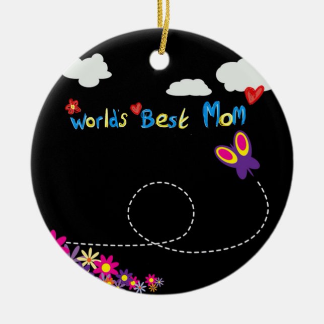 Worlds BEST MOM cartoon mum Ceramic Tree Decoration (Front)