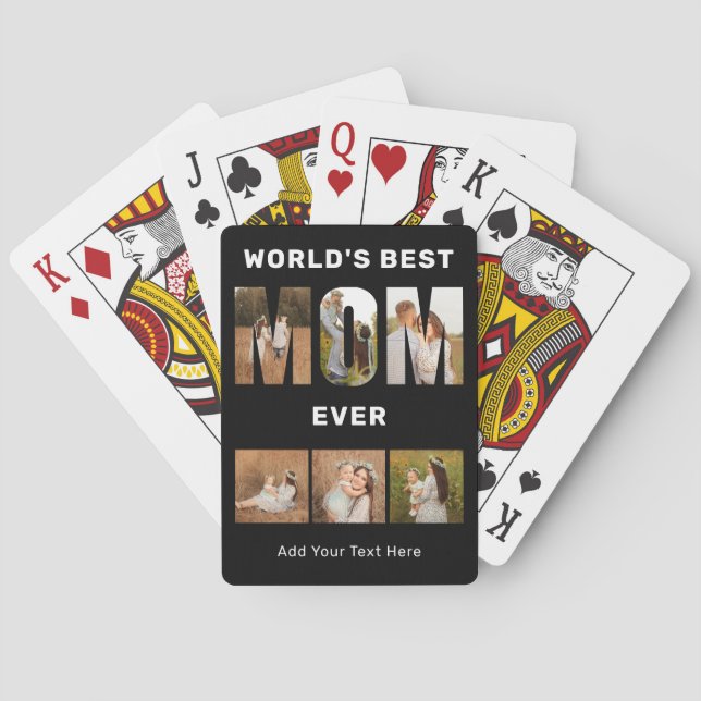 World's Best Mom Custom 6 Photo Black Playing Cards (Back)