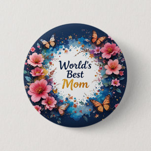 World's Best MOM Flowers Butterfly 6 Cm Round Badge