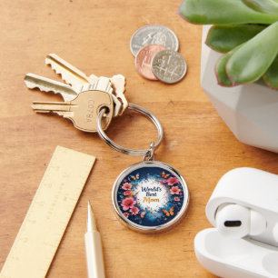 World's Best MOM Flowers Butterfly Key Ring
