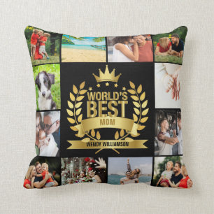 World's Best Mom Mum Mother Photo Collage Black Cushion