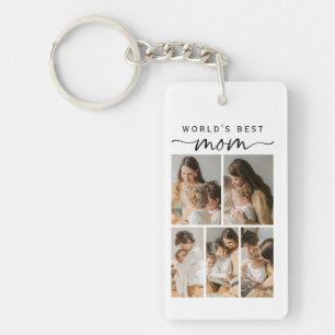 World's Best Mom Photo Collage Script Keepsake Key Ring
