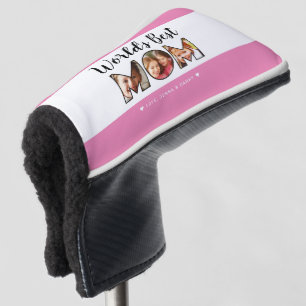 World's Best Mom Quote 3 Photo Collage Names Pink Golf Head Cover