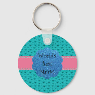 World's best mom turquoise hearts butterflies key ring