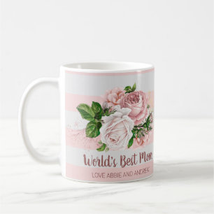 World's Best Mom Vintage Pink Rose Flowers Coffee Mug