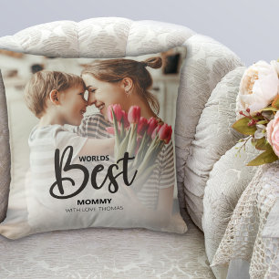 Worlds Best Mommy Photo with White Writing Cushion