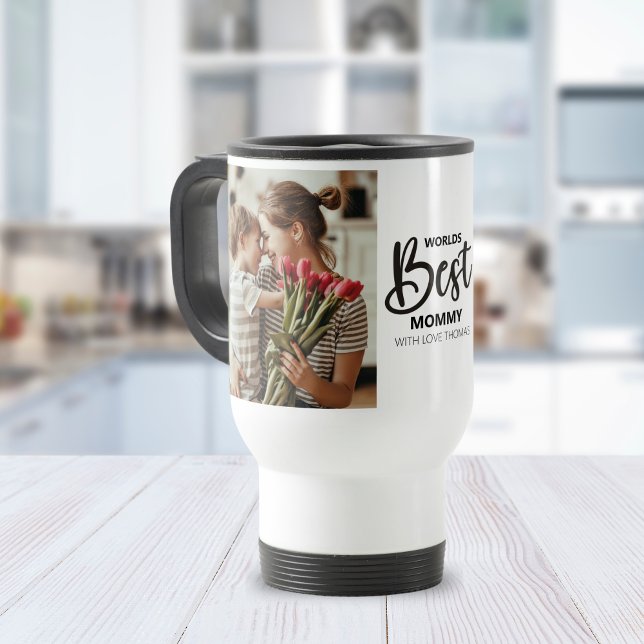 Worlds Best Mommy Photo with White Writing Travel Mug (Creator Uploaded)