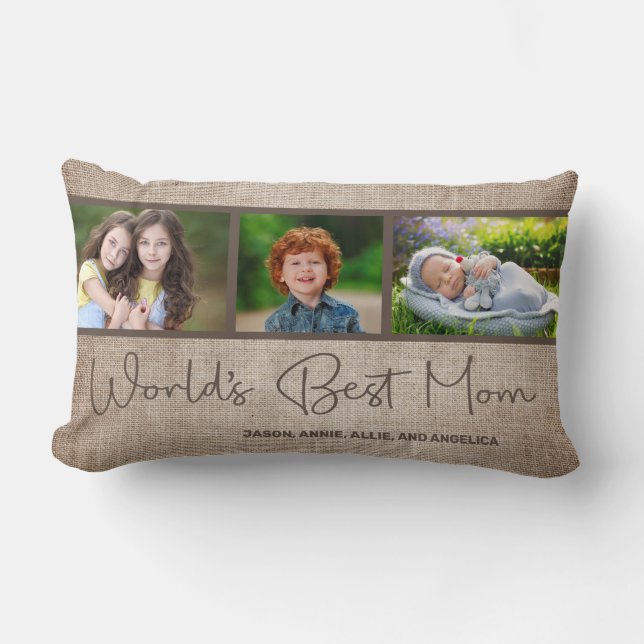 World's Best Mum 3 Photo Family Child Collage Lumbar Cushion (Front)