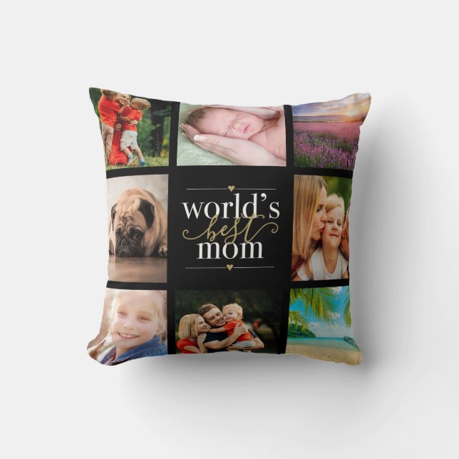 Worlds Best Mum 8 Photo Collage Modern Elegant Cushion (Front)