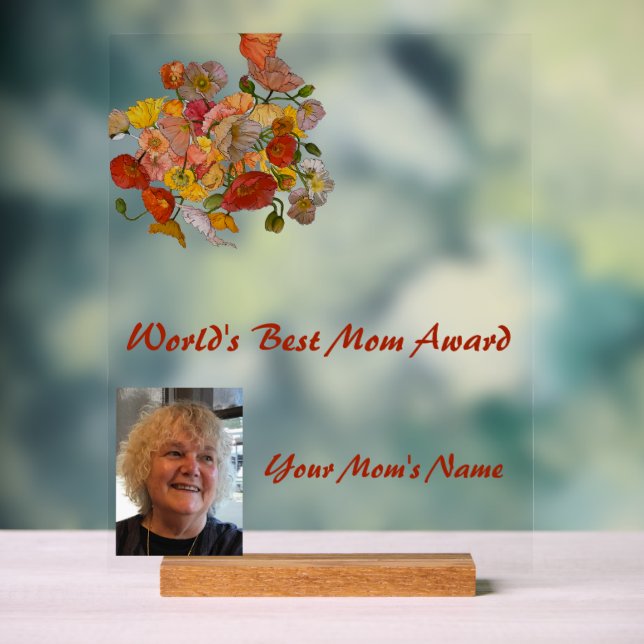 World's Best Mum Award Poppy Acrylic Sign (Neutral)