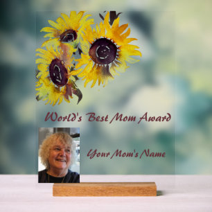 World's Best Mum Award Sunflowers Acrylic Sign