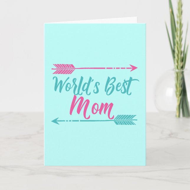 World's Best Mum Beautiful Mother's Day Teal Pink Card (Front)