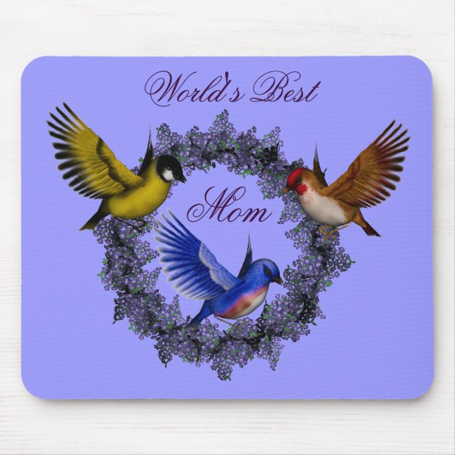 World's Best Mum Birds Flower Wreath Mousepad (Front)