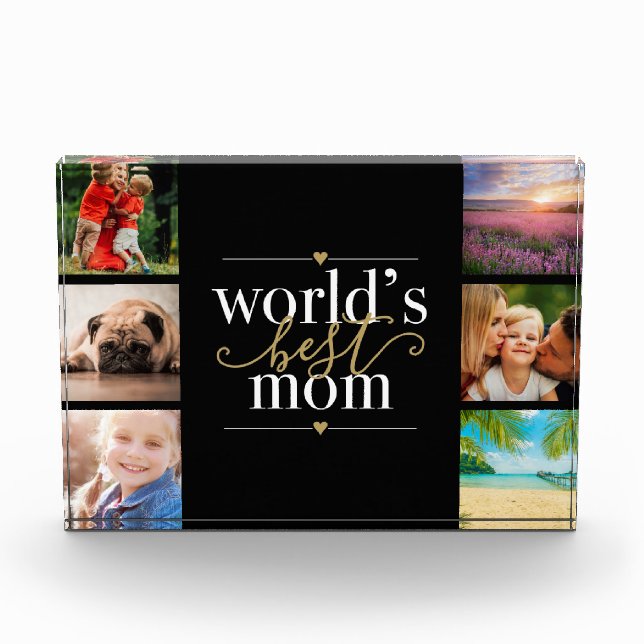 Worlds Best Mum Black and Gold 6 Photo Block (Front)