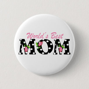 World's Best Mum Black with Pink Tulips 6 Cm Round Badge