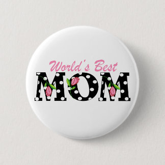 World's Best Mum Black with Pink Tulips 6 Cm Round Badge